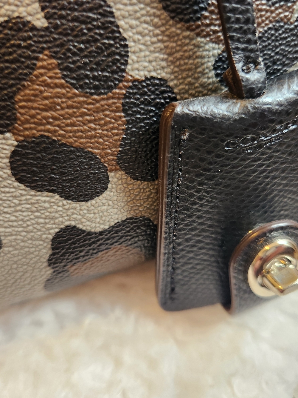 Coach Leopard Print Leather Satchel - Brown/Black - Picture 5 of 7